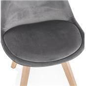 Chaise design 'Milano' en velours grise avec 4 pieds en bois naturel