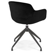 Chaise design à accoudoirs 'TICKY' en velours noir avec 4 pied en métal noir