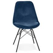 Chaise design style baroque 'GORD' en velours bleu et 4 pieds avec croisillons en métal noir