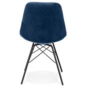 Chaise design style baroque 'GORD' en velours bleu et 4 pieds avec croisillons en métal noir