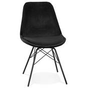 Chaise design style baroque 'GORD' en velours noir et 4 pieds avec croisillons en métal noir