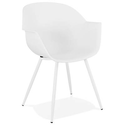 Chaise style industriel design à accoudoirs 'EXPO' blanche avec 4 pieds en métal blanc