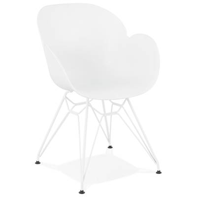 Chaise style industriel design à accoudoirs 'LOTUS' blanche avec 4 pieds en métal blanc