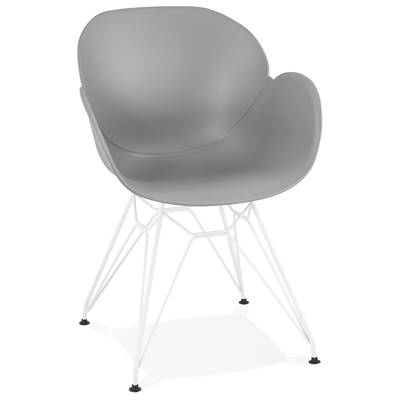 Chaise style industriel design à accoudoirs 'LOTUS' grise avec 4 pieds en métal blanc