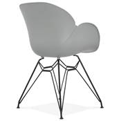 Chaise style industriel design à accoudoirs 'LOTUS' grise avec 4 pieds en métal noir