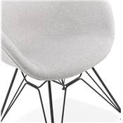 Chaise style industriel design à accoudoirs 'LOTUS' en tissu gris clair avec 4 pieds en métal noir