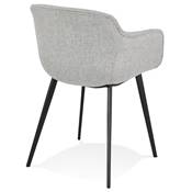 Chaise design lounge à accoudoirs 'NICE' en tissu gris clair avec 4 pieds en métal noir