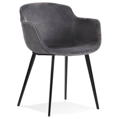 Chaise design lounge à accoudoirs 'NICE' en velours gris avec 4 pieds en métal noir