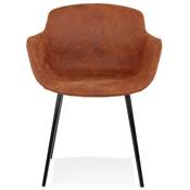 Chaise design lounge à accoudoirs 'NICE' en micro fibre marron avec 4 pieds en métal noir