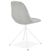 Chaise design style industriel 'PERRY' en tissu gris clair avec 4 pieds en métal blanc