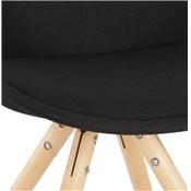 Chaise design 'FIRENZA' en tissu noir avec 4 pieds en bois naturel