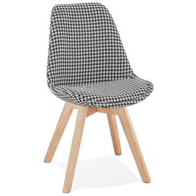 Chaise design de style moderne 'MILANO' en tissu pied de poule avec 4 pieds en bois naturel