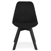 Chaise design 'BLACK MILANO' en tissu tissu noir avec 4 pieds en bois noir