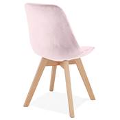 Chaise scandinave 'MILANO' en velours rose et 4 pieds en bois naturel