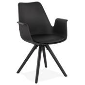 Chaise scandinave design à accoudoirs 'KUNG' noire avec 4 pieds en bois noir