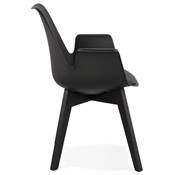 Chaise style scandinave design à accoudoirs 'PRINS' noire avec 4 pieds en bois noir