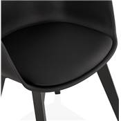Chaise style scandinave design à accoudoirs 'PRINS' noire avec 4 pieds en bois noir