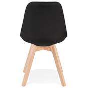 Chaise design scandinave 'MILANO' en tissu noir avec 4 pieds en bois naturel