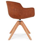 Chaise design style scandinave à accoudoirs 'VOGAN' en microfibre marron avec 4 pieds bois naturel