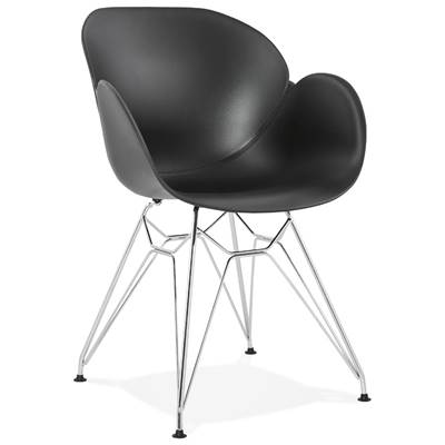 Chaise style industriel design à accoudoirs 'LOTUS' noire avec 4 pieds en métal chromé