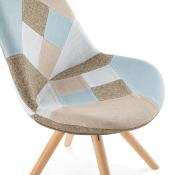 Chaise scandinave design 'Stromstad' tissu patchwork 4 pieds en bois naturel