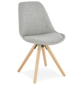 Chaise scandinave design 'Sueden' en tissu gris avec 4 pieds en bois naturel