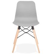 Chaise scandinave design 'Sländak Woody' grise avec 4 pieds en bois naturel et métal noir