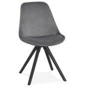 Chaise design 'Black Firenza' en velours grise avec 4 pieds en bois noir