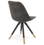 Chaise design 'Modena' en tissu grise avec 4 pieds en bois noir et métal brossé doré