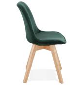 Chaise design 'Milano' en velours verte avec 4 pieds en bois naturel
