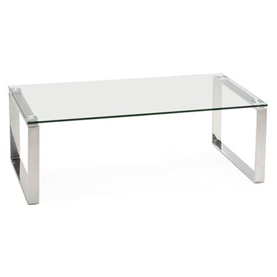 Table basse design rectangulaire 'Ice Cube' en verre pieds chromés - 110 x 60 cm