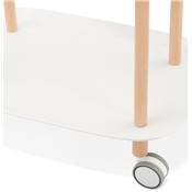 Desserte roulante 'FASTY' plateau blanc et pieds en bois naturel sur roulettes blanches