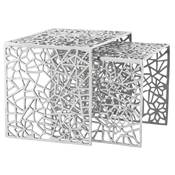 Tables basses d'appoint gigognes design 'Striga mini' artisanales en aluminium poli - 50 x 39 cm