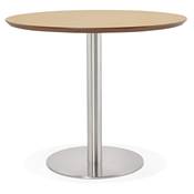 Petite table à diner / réunion ronde 'Elea' plateau bois naturel pied central acier brossé - Ø 90 cm