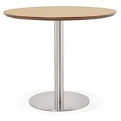 Petite table / table de réunion ronde 'Elea' plateau bois pied central acier brossé - Ø 90 cm