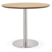 Petite table à diner / de bureau ronde 'Elea' plateau bois pied central acier brossé - Ø 90 cm