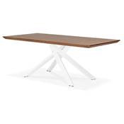 Table de salle à manger design 'Tepee Wood' plateau noyer pieds en métal blanc - 200 x 100 cm
