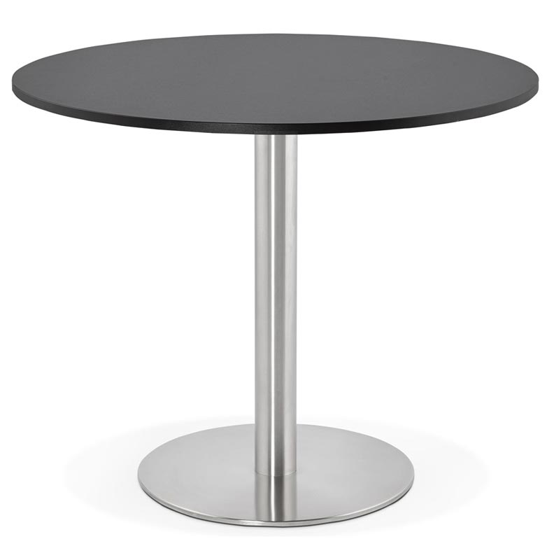 Petite table / table de réunion ronde 'Kara' noire en bois pied central acier brossé - Ø 90 cm