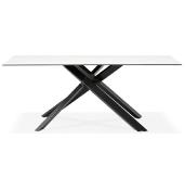 Table de salle à manger 'Tepee Ceram' plateau en céramique blanche pieds en métal noir - 180 x 90 cm