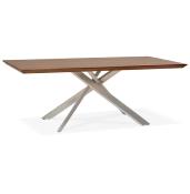 Table de salle à manger design 'Tepee Wood' plateau noyer pieds en acier brossé - 200 x 100 cm
