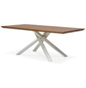 Table de salle à manger design 'Tepee Wood' plateau noyer pieds en acier brossé - 200 x 100 cm