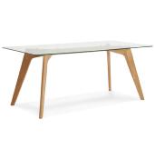 Table / bureau droit scandinave 'STORSKANÖR' plateau en verre 4 pieds en bois naturel - 180 x 90 cm