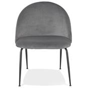 Fauteuil design 'ART' en velours gris clair avec 4 pieds en métal noir