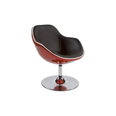 Fauteuil design lounge rond à accoudoirs 'Space' pivotant rouge et noir pied central en métal chromé