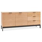 Meuble bahut buffet design 'ALLWOOD' en bois naturel 2 portes et 3 tiroirs et pieds en métal noir