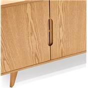 Meuble Bahut buffet design 'CHESTERFIELD' en bois naturel 2 portes et 3 tiroirs pieds en bois plaqué naturel