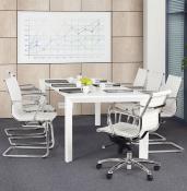 Fauteuil de Bureau design à roulettes et dossier bas 'GREATERS MINI' blanc avec pieds en métal chromé