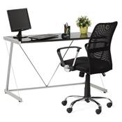 Bureau droit design 'View' en verre trempé pieds en métal gris - 120 x 70 cm