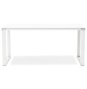 Bureau de direction droit 'Business' en bois blanc pieds métal blanc et métal chromé – 160 x 80 cm