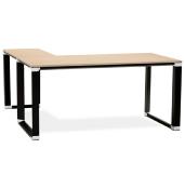 Bureau d'angle 'Business L' plateau en bois naturel pieds métal noir et chromé – 160 cm